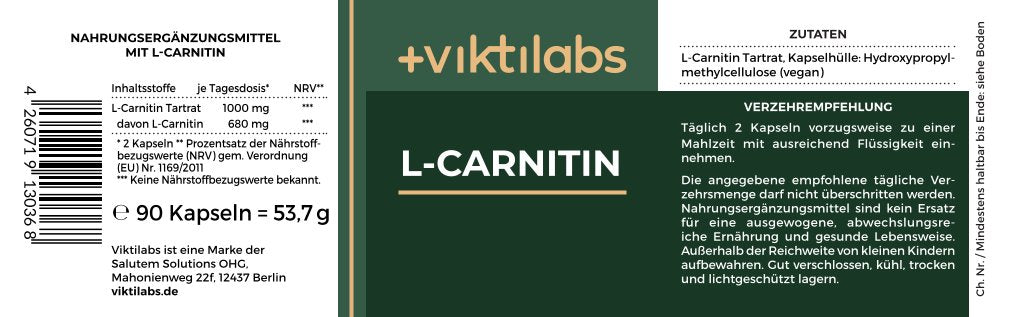 L-Carnitine: 90 capsules with L-Carnitine Tartrate