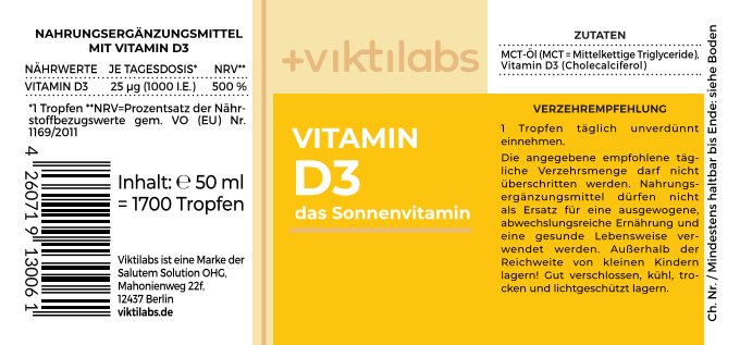 Das Sonnenvitamin D3 in hochwertigem Öl gelöst- 50ml